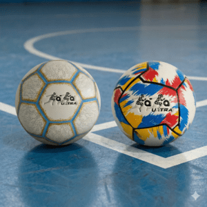 Balón de microfútbol SÁSA ULTRA profesional tamaño 60-62 blanco con diseño multicolor.